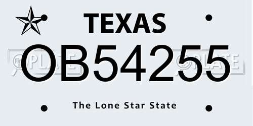 OB54255 Texas License Plate