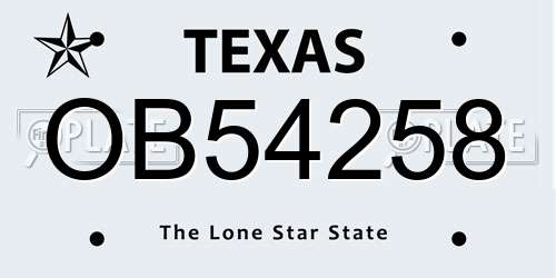 OB54258 Texas License Plate