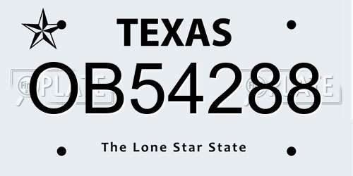 OB54288 Texas License Plate