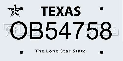 OB54758 Texas License Plate