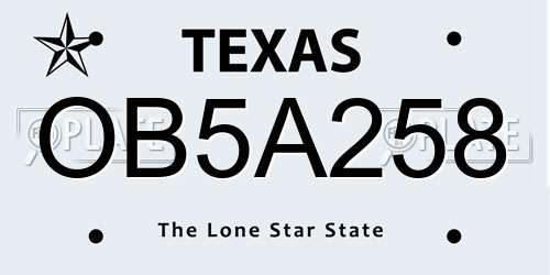 OB5A258 Texas License Plate