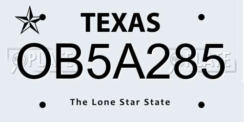 OB5A285 Texas License Plate