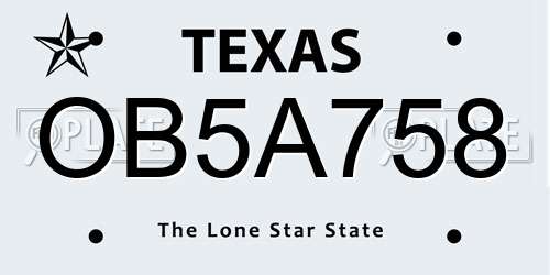 OB5A758 Texas License Plate