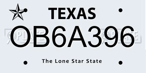 OB6A396 Texas License Plate