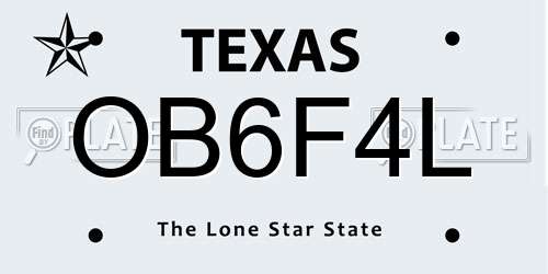 OB6F4L Texas License Plate