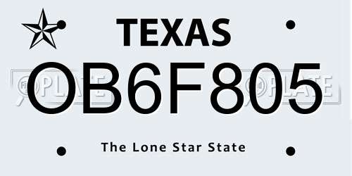OB6F805 Texas License Plate