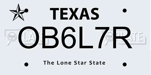 OB6L7R Texas License Plate