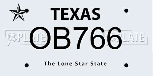 OB766 Texas License Plate
