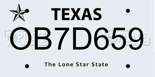 OB7D659 Texas License Plate