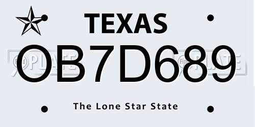 OB7D689 Texas License Plate