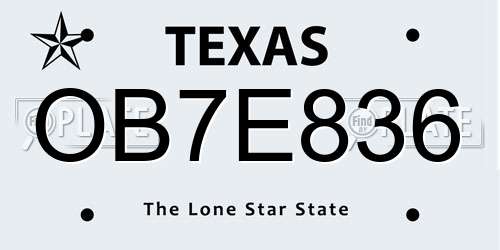 OB7E836 Texas License Plate