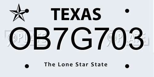 OB7G703 Texas License Plate