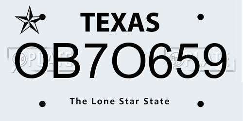 OB7O659 Texas License Plate