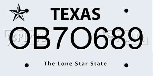 OB7O689 Texas License Plate