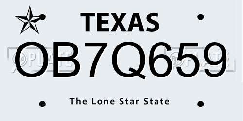 OB7Q659 Texas License Plate