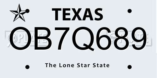 OB7Q689 Texas License Plate