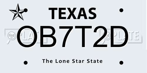 OB7T2D Texas License Plate