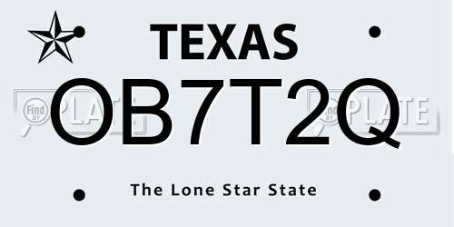 OB7T2Q Texas License Plate