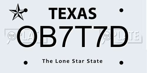 OB7T7D Texas License Plate