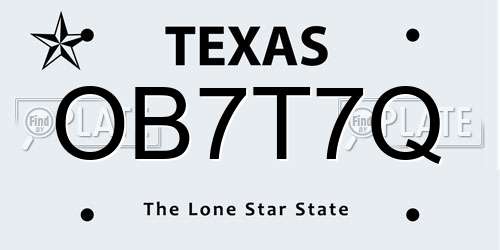 OB7T7Q Texas License Plate