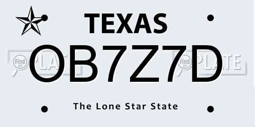 OB7Z7D Texas License Plate