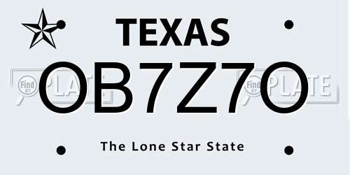 OB7Z7O Texas License Plate