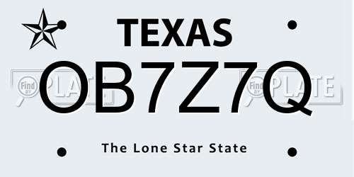 OB7Z7Q Texas License Plate