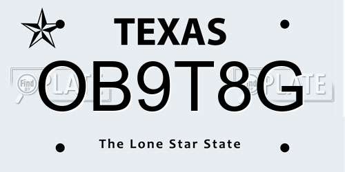OB9T8G Texas License Plate