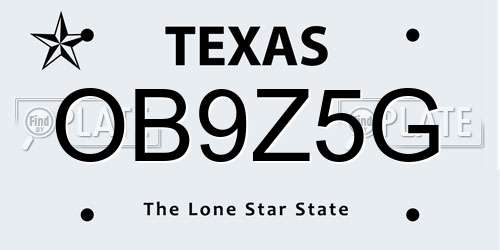 OB9Z5G Texas License Plate