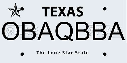 OBAQBBA Texas License Plate