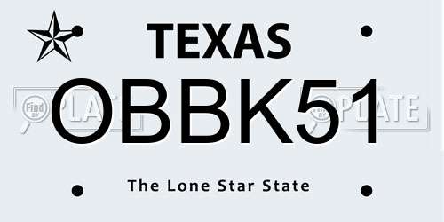 OBBK51 Texas License Plate