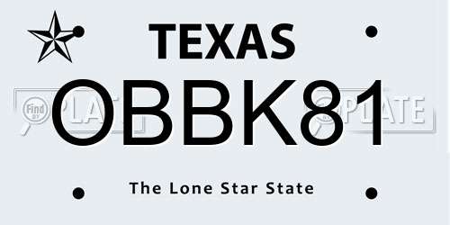 OBBK81 Texas License Plate