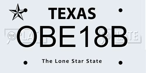 OBE18B Texas License Plate