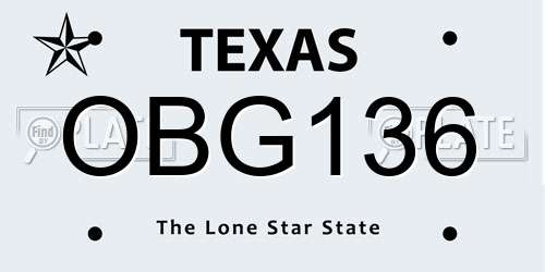 OBG136 Texas License Plate