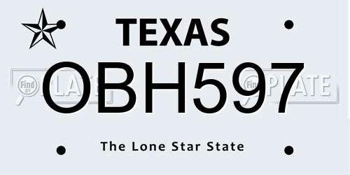 OBH597 Texas License Plate