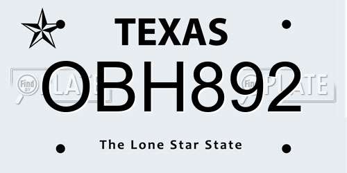 OBH892 Texas License Plate