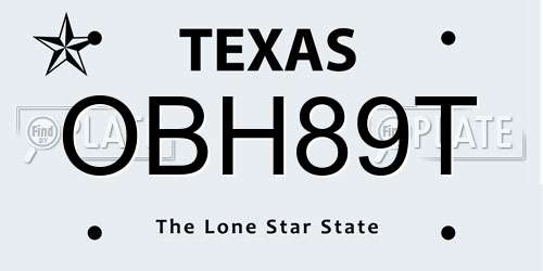 OBH89T Texas License Plate