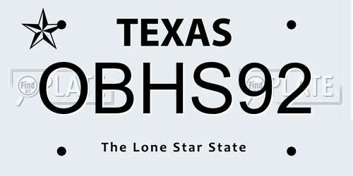 OBHS92 Texas License Plate