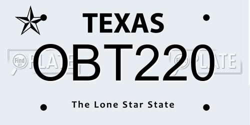 OBT220 Texas License Plate