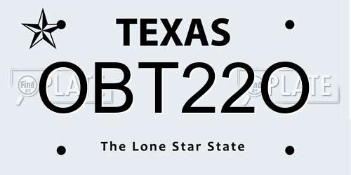 OBT22O Texas License Plate