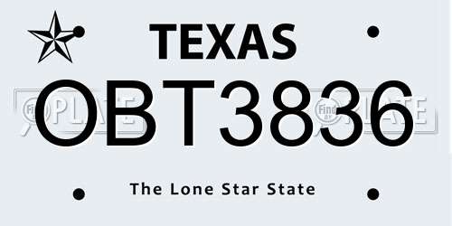 OBT3836 Texas License Plate