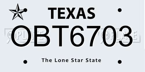 OBT6703 Texas License Plate
