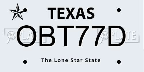 OBT77D Texas License Plate