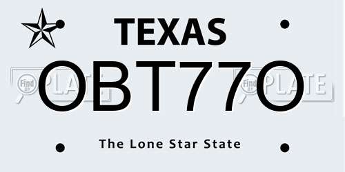 OBT77O Texas License Plate
