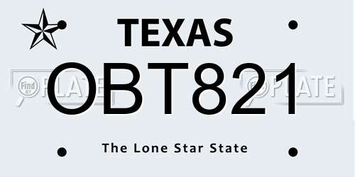 OBT821 Texas License Plate