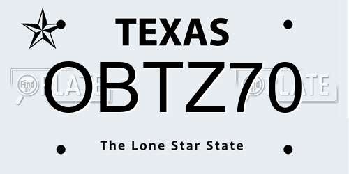 OBTZ70 Texas License Plate