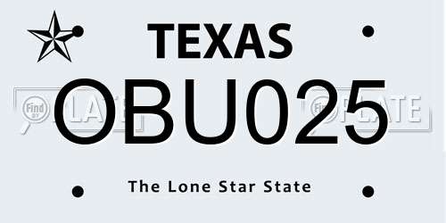 OBU025 Texas License Plate