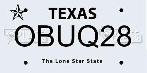 OBUQ28 Texas License Plate