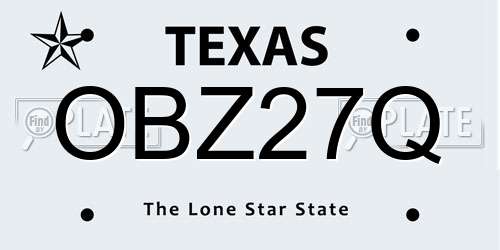 OBZ27Q Texas License Plate