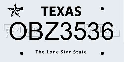 OBZ3536 Texas License Plate